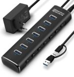 Hub USB, RSHTECH 7 Puertos Hub USB 3.2/USB C USB-A 3.2, Negro, A