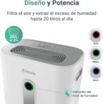 Airalia AIR-DH20 Deshumidificador 20L,Depósito Extraíble de 6,5 litros y Desagüe Continuo, Temporizador 24h,Seca Ropa, Elimina Humedad de Habitaciones Grandes 40m2 , A - Imagen 2