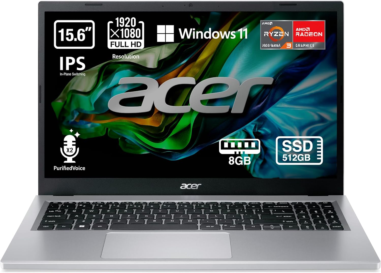 ryzen.jpg Acer Aspire 3 A315-24P-R4RA AMD Ryzen 5 7520U, 8GB RAM, 512GB SSD, Silver, A - Imagen 1