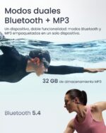 SHOKZ OpenSwim Pro Deportivos Auriculares de conducción ósea, inalámbricos Open-Ear Impermeables IP68 Bluetooth 5.4, 32 GB MP3, micros con cancelación de Ruido, 9 Horas de repr. para Correr, Nadar, A - Imagen 2